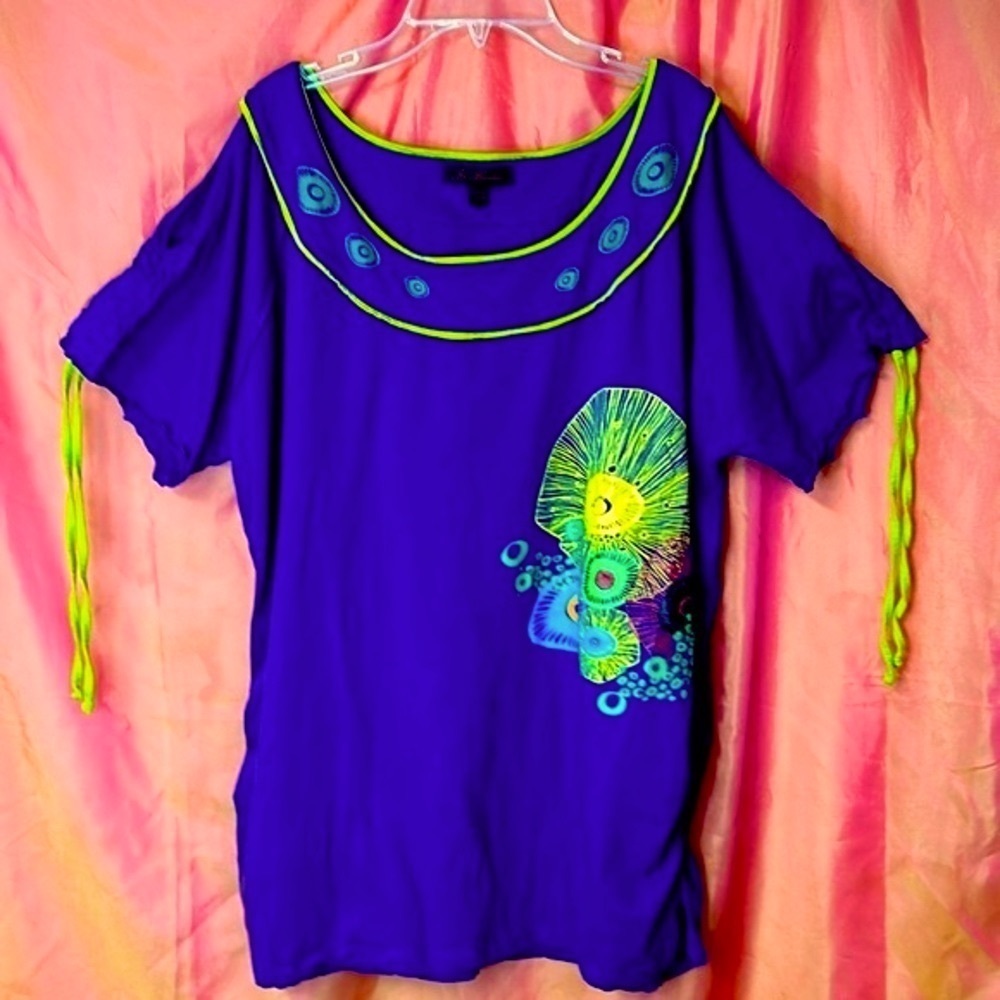 Joe Browns Women’s Tunic Plus Size 20 Purple Cold Shoulder Ties at Sleeve Ethnic